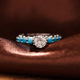 Inlaid Artificial Turquoise Zircon 925 Sterling Silver Ring - Trendsi