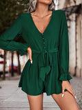 Long Flounce Sleeve V-Neck Romper - Trendsi