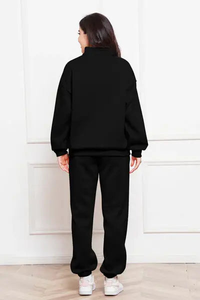Half Zip Long Sleeve Sweatshirt and Pants Set - Trendsi - Flyclothing LLC