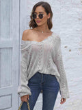 Openwork V-Neck Sweater - Trendsi - Flyclothing LLC