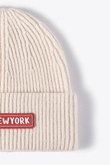NEWYORK Patch Rib-Knit Cuffed Beanie - Trendsi - Flyclothing LLC