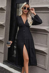 Tiered Ruched Button Up Midi Dress - Trendsi - Flyclothing LLC