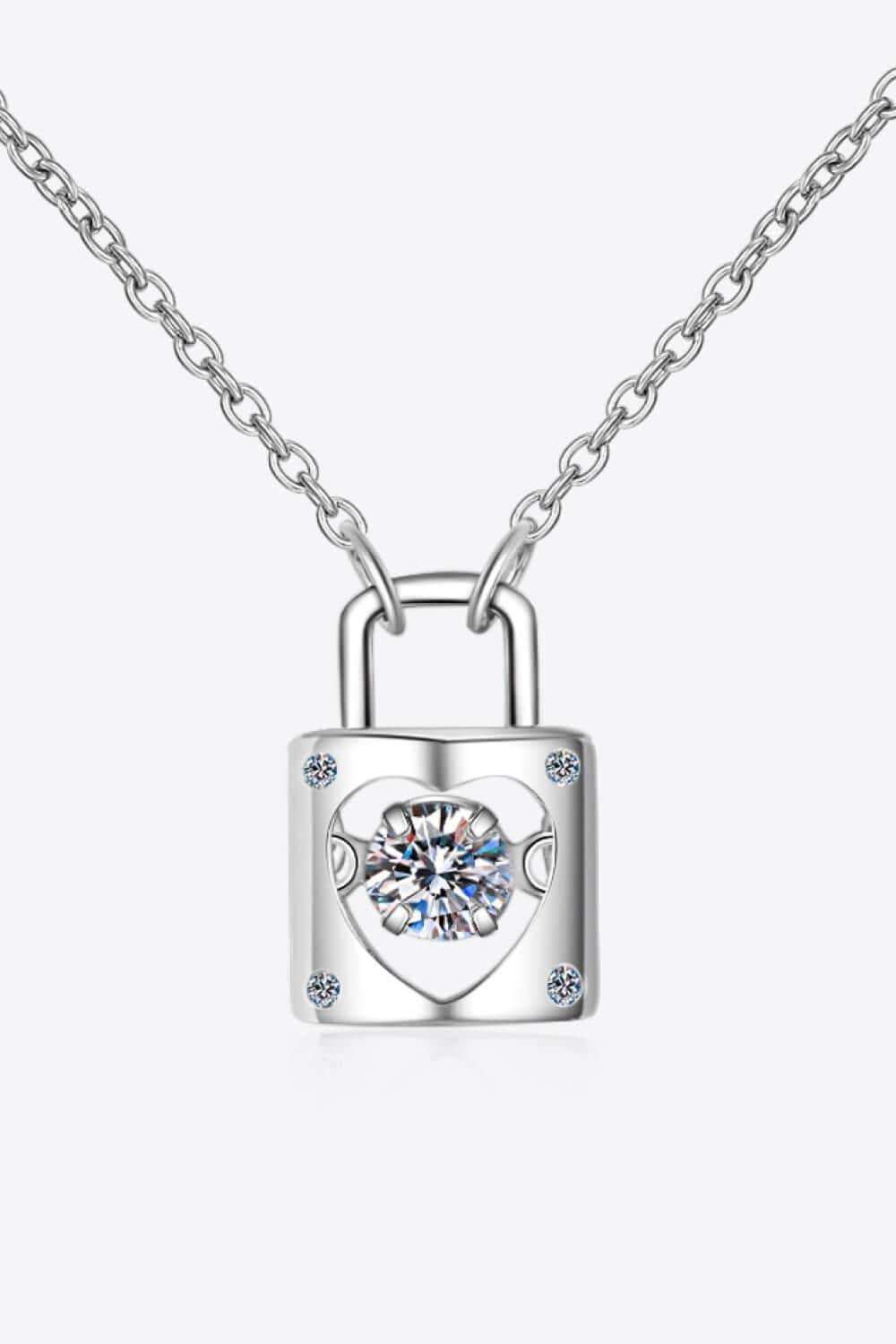 Moissanite Lock Pendant Necklace - Trendsi - Flyclothing LLC