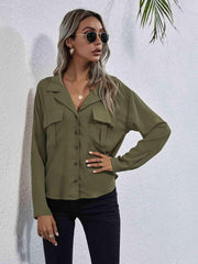 Collared Neck Button Down Shirt - Trendsi