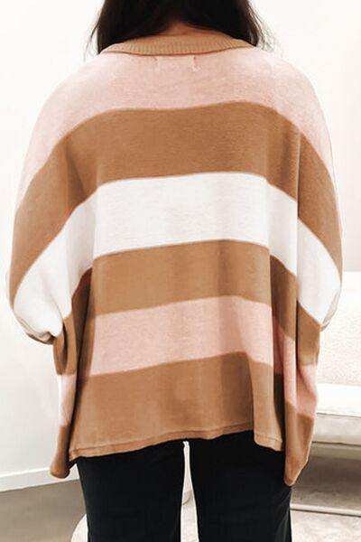 Striped Round Neck Long Sleeve Sweater - Trendsi - Flyclothing LLC