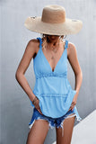 Frill Trim Sleeveless Plunge Top - Trendsi