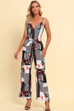 Printed Spaghetti Strap Tied Jumpsuit - Trendsi