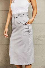 HYFVE Professional Poise Buckled Midi Skirt - Trendsi