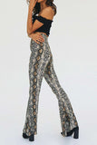 Snakeskin Print Flare Pants - Trendsi - Flyclothing LLC