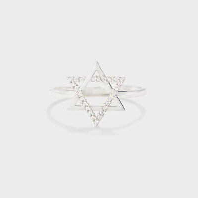 925 Sterling Silver Inlaid Zircon Hexagram Ring - Trendsi