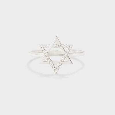 925 Sterling Silver Inlaid Zircon Hexagram Ring - Trendsi - Flyclothing LLC