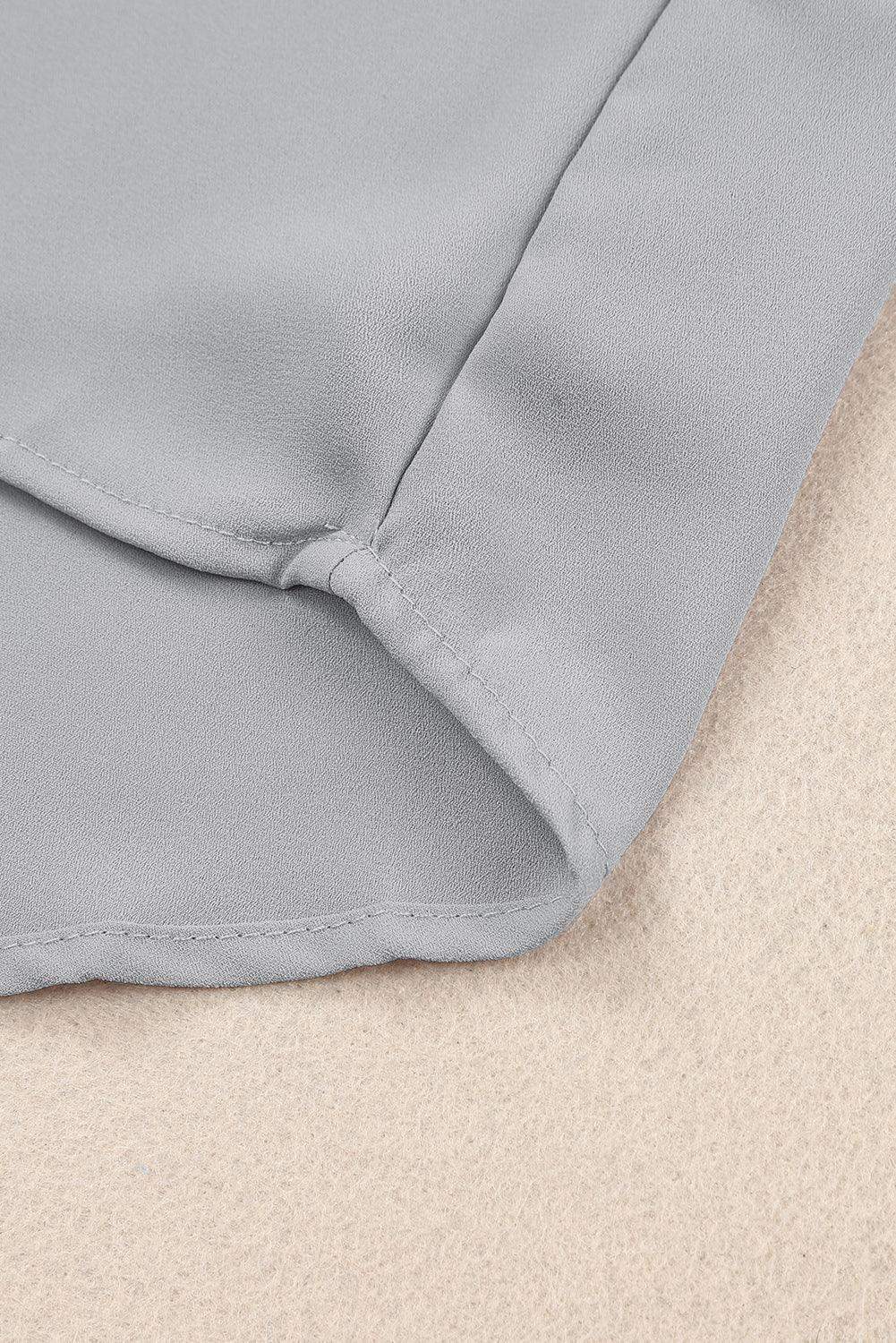 Gathered Detail Notched Neck Flutter Sleeve Top - Trendsi - Flyclothing LLC