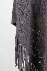 Fringe Openwork Surplice Cape Sleeve Poncho - Trendsi - Flyclothing LLC