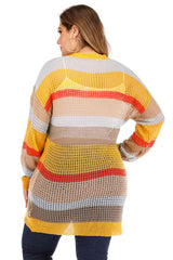 Plus Openwork Color Block Button Up Cardigan - Trendsi - Flyclothing LLC