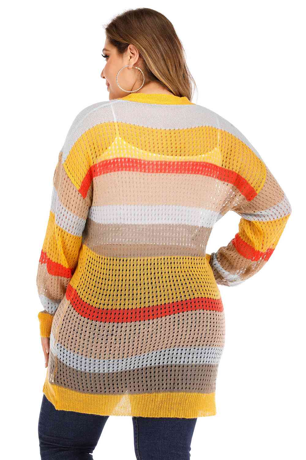 Plus Openwork Color Block Button Up Cardigan - Trendsi - Flyclothing LLC
