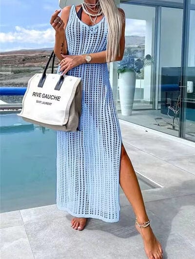 Openwork Slit Cutout Wide Strap Dress - Trendsi