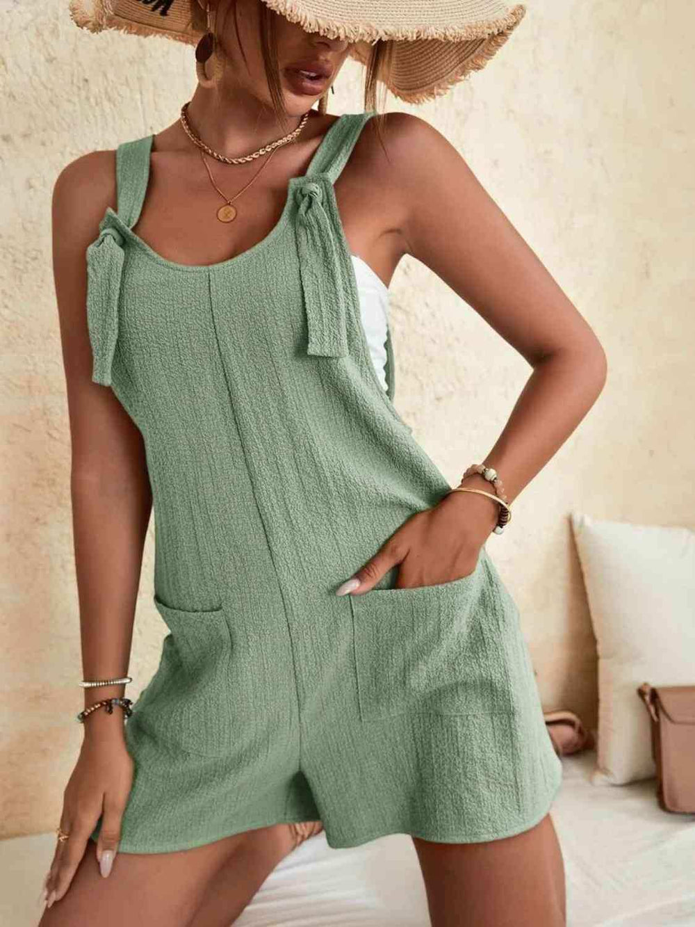 Full Size Scoop Neck Romper with Pockets - Trendsi - Flyclothing LLC