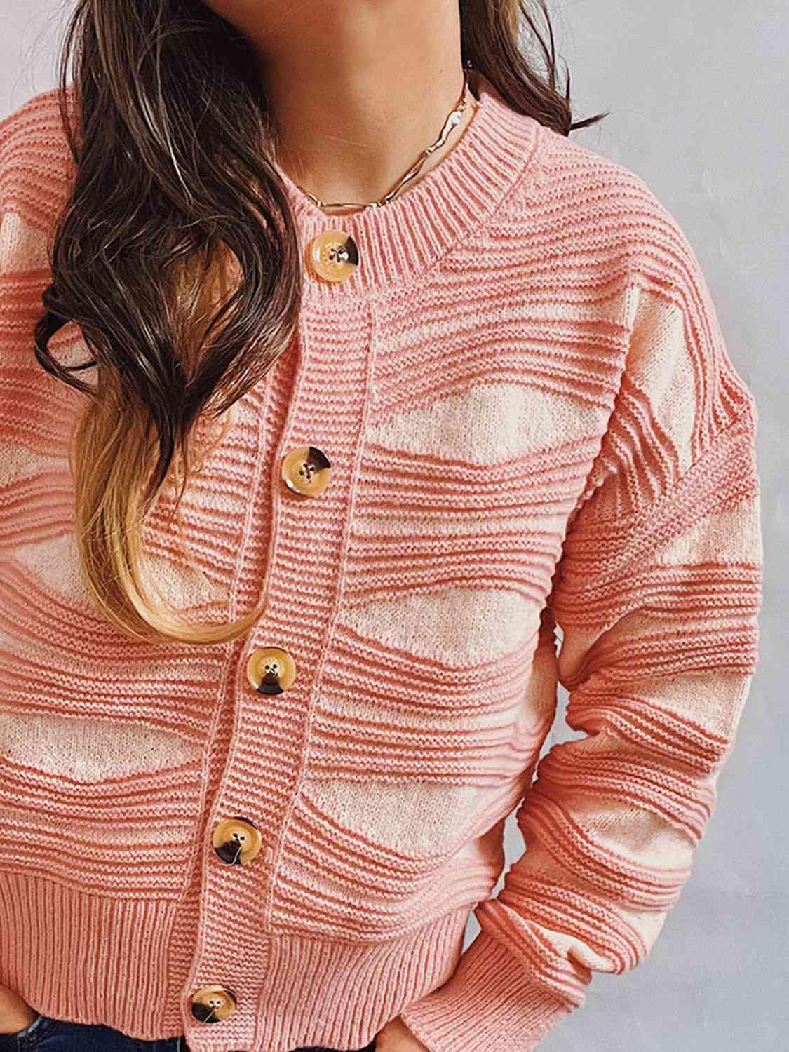 Color Block Button Front Cardigan - Trendsi