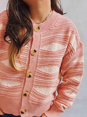 Color Block Button Front Cardigan - Trendsi