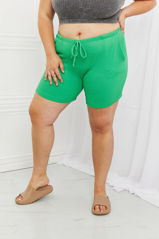 Blumin Apparel Too Good Full Size Ribbed Shorts in Green - Trendsi