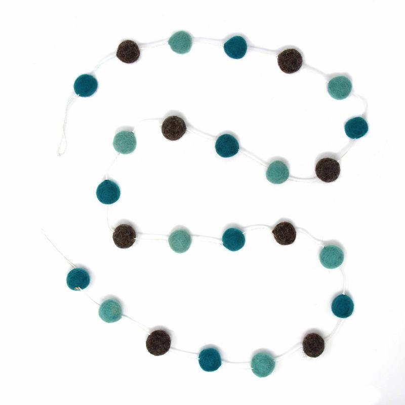 Hand Crafted Felt from Nepal: Pom Pom Garlands, Grey/Blue - Global Groove Direct