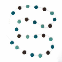 Hand Crafted Felt from Nepal: Pom Pom Garlands, Grey/Blue - Global Groove Direct