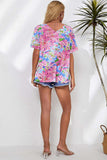 Floral V-Neck Short Sleeve Blouse - Trendsi - Flyclothing LLC