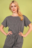 Round Neck Short Sleeve Romper with Pockets - Trendsi - Flyclothing LLC