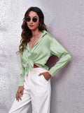 Button Up Collared Neck Long Sleeve Shirt - Trendsi - Flyclothing LLC