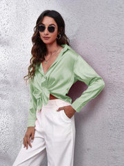 Button Up Collared Neck Long Sleeve Shirt - Trendsi