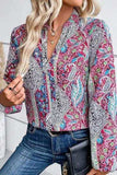 Printed Notched Long Sleeve Shirt - Trendsi - Flyclothing LLC