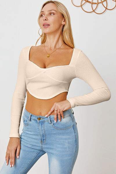 Ribbed Long Sleeve T-Shirt - Trendsi - Flyclothing LLC