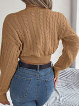 Twisted Cable-Knit V-Neck Sweater - Trendsi - Flyclothing LLC