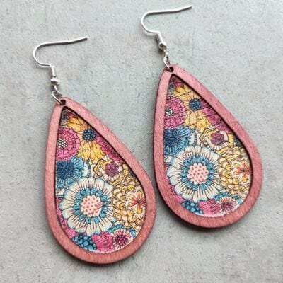 Floral Wood Teardrop Earrings - Trendsi - Flyclothing LLC