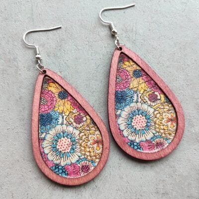 Floral Wood Teardrop Earrings - Trendsi