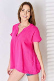 Zenana Full Size Raw Hem Short Sleeve Top - Trendsi - Flyclothing LLC