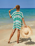 Tassel Openwork Striped V-Neck Cover Up - Trendsi
