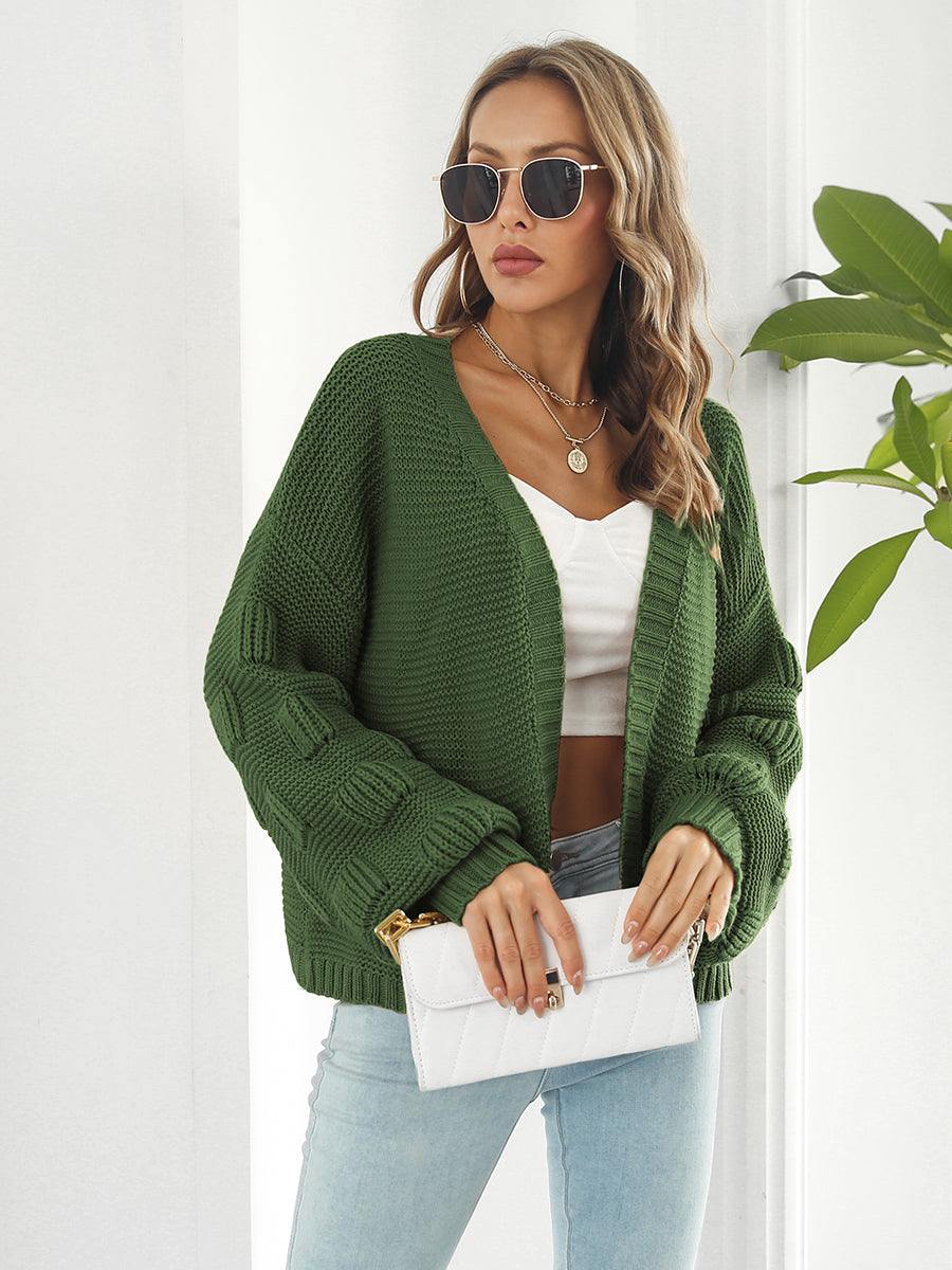 Open Front Ribbed Trim Cardigan - Trendsi