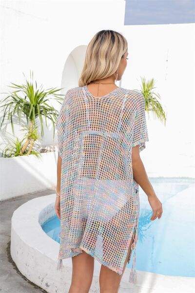 Openwork Slit V-Neck Cover Up - Trendsi - Flyclothing LLC