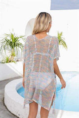 Openwork Slit V-Neck Cover Up - Trendsi - Flyclothing LLC