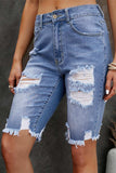 Distressed Frayed Hem Denim Bermuda Shorts - Trendsi