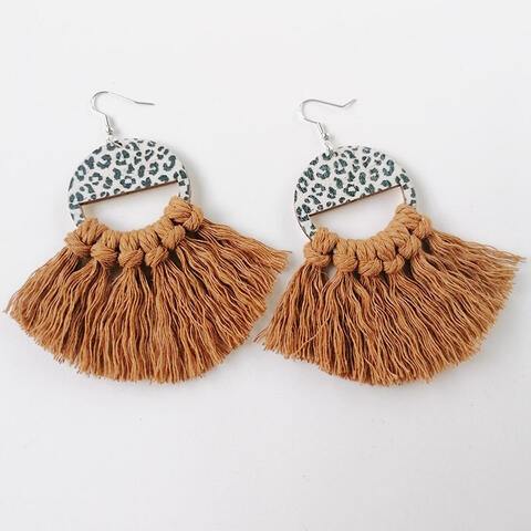 Tassel Detail Leopard Drop Earrings - Flyclothing LLC