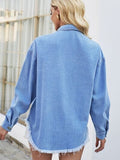 Pearl Detail Pocketed Button Up Denim Jacket - Trendsi
