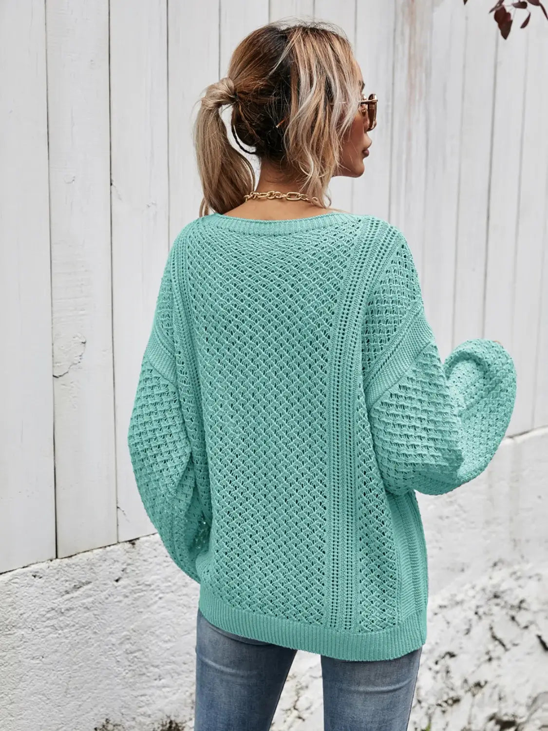 V-Neck Dropped Shoulder Sweater - Trendsi - Flyclothing LLC