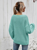 V-Neck Dropped Shoulder Sweater - Trendsi - Flyclothing LLC