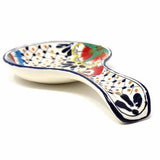 Handmade Pottery Spoon Rest, Dots & Flowers - Encantada - Encantada