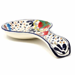 Handmade Pottery Spoon Rest, Dots & Flowers - Encantada - Encantada