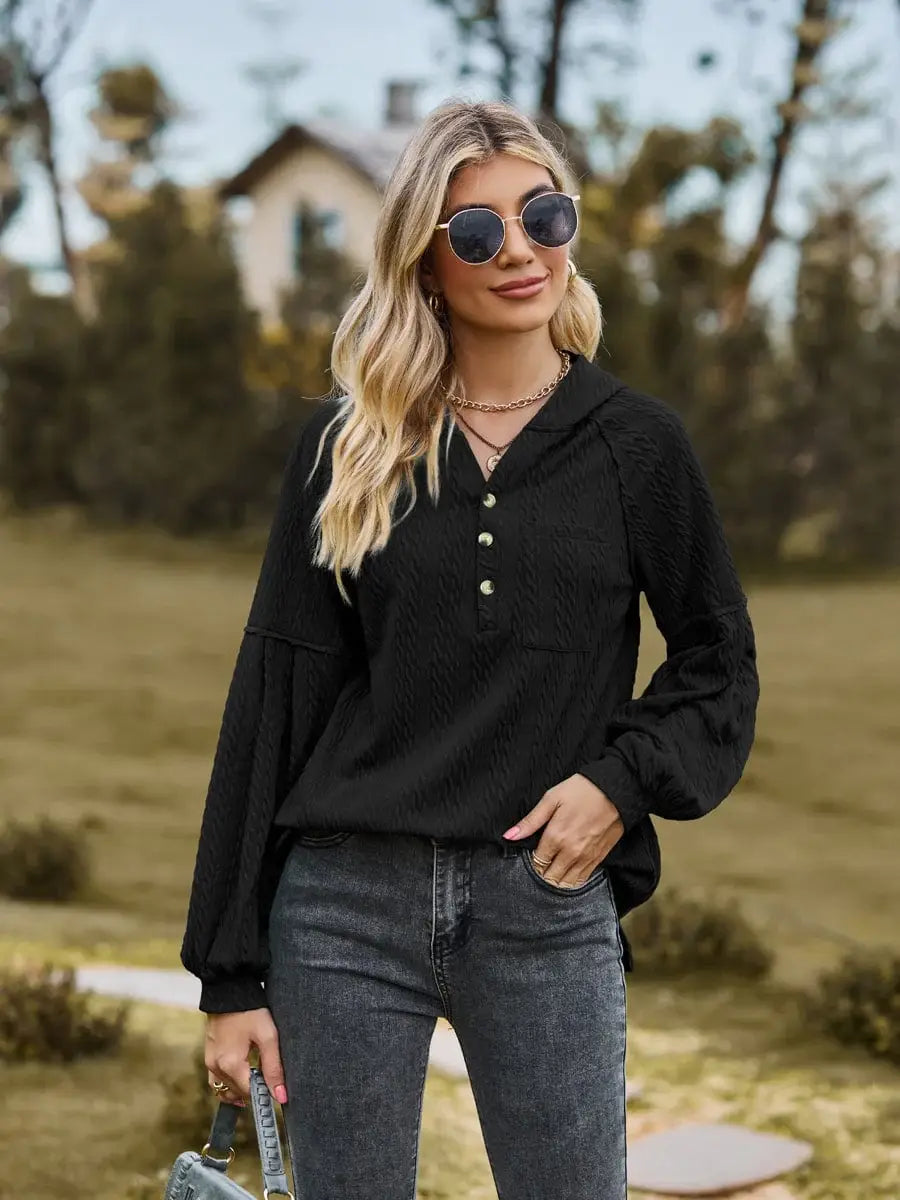 Cable-Knit Dropped Shoulder Hoodie - Trendsi - Flyclothing LLC
