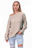 Boat Neck Drop Shoulder Long Sleeve Sweater - Trendsi - Flyclothing LLC