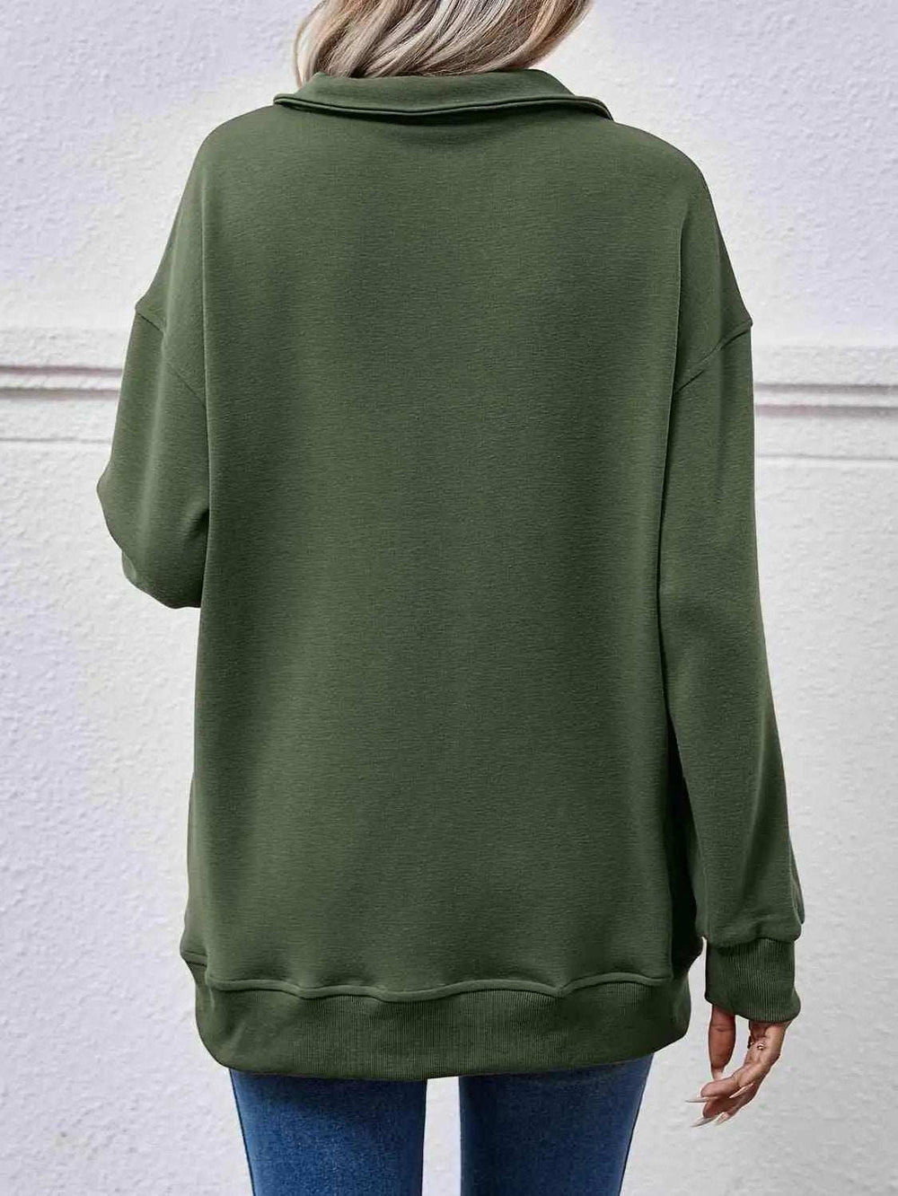 Collared Neck Dropped Shoulder Sweatshirt - Trendsi - Flyclothing LLC